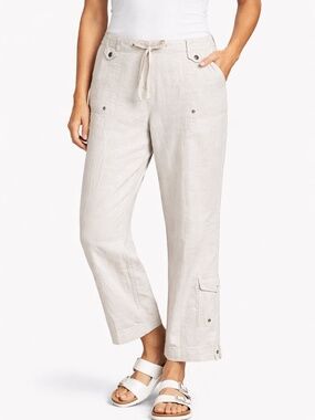 JONES NEW YORK Sport 100% Linen Cargo Style Pants Multi Pocket Oatmeal Sz 12